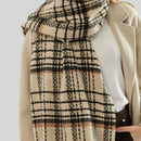 Coffee Chic Plaid Winter Scarf - Large Soft Polyester Shawl Wrap with Tassels, Korean Inspired Fashion