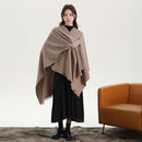 Grey Elegant Soft Knit Poncho Cape - Warm Autumn Winter Shawl Wrap with Side Tie, Thick & Luxurious Feel