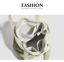 Brown Stylish Lightweight Seersucker Gingham Tote Bag - Spacious Multi-Pocket Shoulder Bag with Zipper