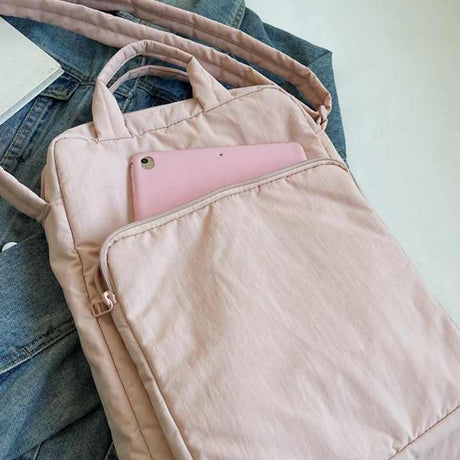 Black Lightweight Nylon Vertical Crossbody Tote Bag - Casual Shoulder Bag with Adjustable Strap & Pockets