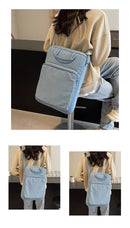 Blue Lightweight Nylon Vertical Crossbody Tote Bag - Casual Shoulder Bag with Adjustable Strap & Pockets