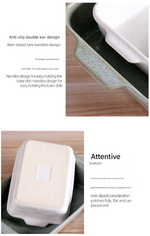 White Elegant Speckled Ceramic Rectangular Baking Dish - 800ML Oven & Microwave Safe Casserole Pan with Handles