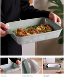Green Elegant Speckled Ceramic Rectangular Baking Dish - 800ML Oven & Microwave Safe Casserole Pan with Handles
