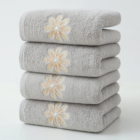 Grey 4-Pack Elegant Glod Floral Embroidered Cotton Hand Towels - Ultra Soft & Absorbent