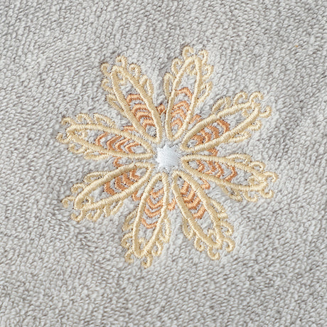 Grey 4-Pack Elegant Glod Floral Embroidered Cotton Hand Towels - Ultra Soft & Absorbent