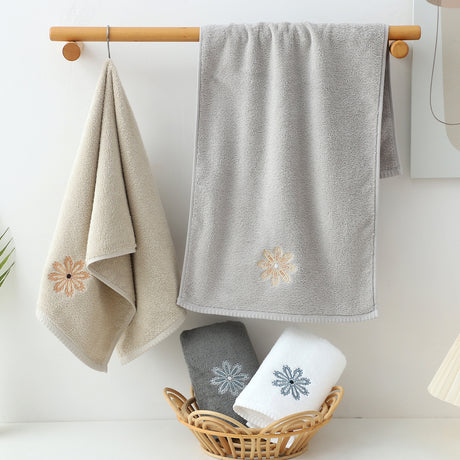 Dark Grey 4-Pack Elegant Blue Floral Embroidered Cotton Hand Towels - Ultra Soft & Absorbent