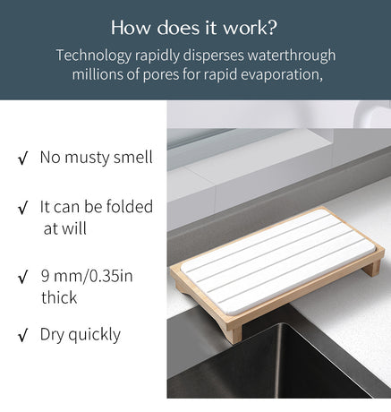 White Natural Diatomaceous Earth Absorbent Drying Tray with Bamboo Base - Quick-Dry Stone Mat for Kitchen & Bathroom Sink