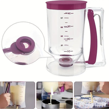 Orange Precision Batter Dispenser with Measurement Marks - 900ml Easy Pour for Pancakes, Cupcakes & Waffles