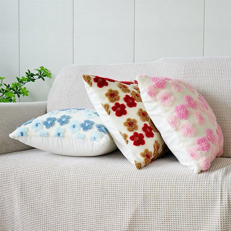 Green and Yellow Charming 3D Floral Plush Cushion Covers - Set of 4, 45x45cm Soft Faux Lambswool Pillowcases for Sofa & Bed Decor