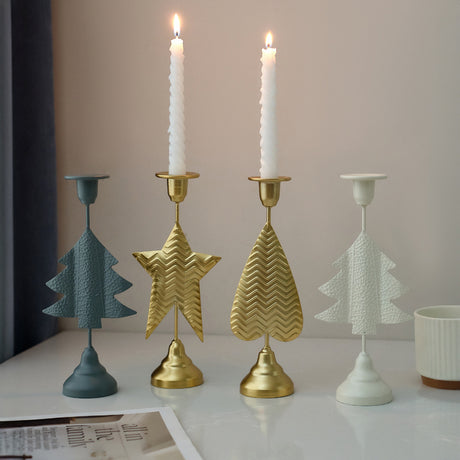 Gold Elegant Star Metal Candlestick Holder - Decorative Taper Candle Stand for Home, Tabletop & Special Occasions