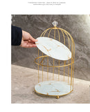 Gold and Black Elegant 2-Tier Gold Birdcage Cosmetic Organizer - Wrought Iron Countertop Storage Rack for Skincare, Makeup & Jewelry