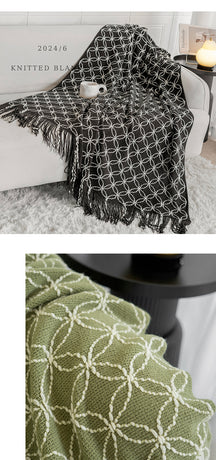 Pink Cozy Geometric Knitted Throw Blanket with Tassels - Soft Acrylic Decorative Sofa & Bed Cover, 130x180cm