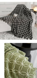 Orange Cozy Geometric Knitted Throw Blanket with Tassels - Soft Acrylic Decorative Sofa & Bed Cover, 130x180cm