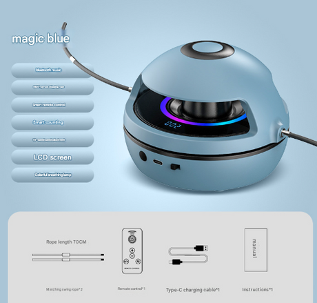 Blue Smart Electric Jump Rope Machine with Bluetooth Music, Remote Control & LED Lights