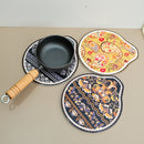Yellow Set of 4 Embossed Ceramic Paddle Mats - Assorted Bohemian Pattern Heat Resistant Pads
