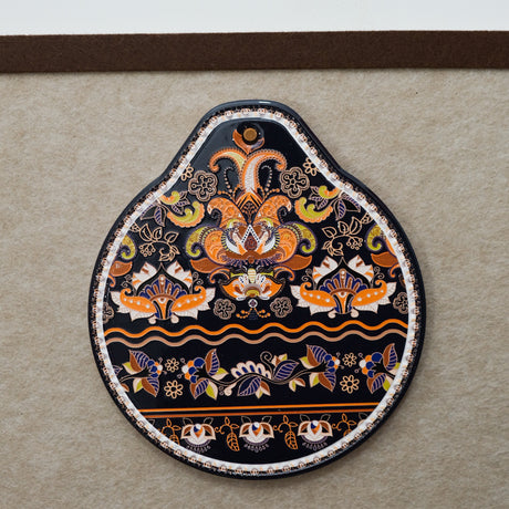 Orange-black Set of 4 Embossed Ceramic Paddle Mats - Assorted Bohemian Pattern Heat Resistant Pads