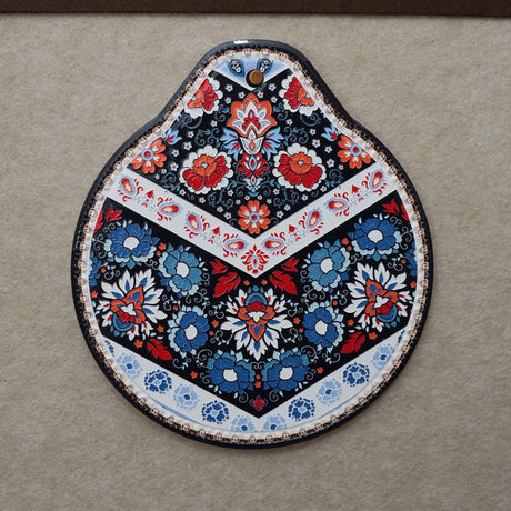 Blue-red Set of 4 Embossed Ceramic Paddle Mats - Assorted Bohemian Pattern Heat Resistant Pads