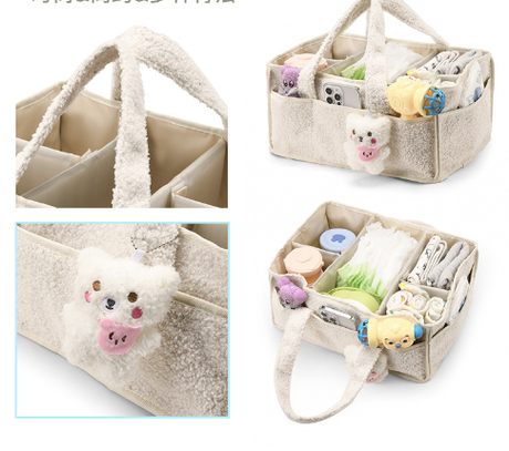 Black Large Plush Nappy Caddy Organizer - Portable Diaper Storage Bin & Nursery Tote Bag