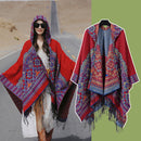 Red Soft Faux Cashmere Poncho Cape - Oversized Winter Shawl Wrap (130x150cm)