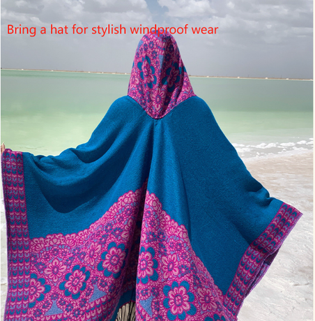 Red Soft Faux Cashmere Poncho Cape - Oversized Winter Shawl Wrap (130x150cm)