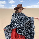 Black-white Bold Leopard Print Poncho Cape - Women's Warm Oversized Shawl Wrap (130x150cm)