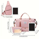 Blue Stylish 3-Piece Quilted Travel Bag Set - Weekender Duffel with Shoe Compartment, Sling Bag & Cosmetic Pouch