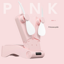 Pink Creative Dual-Head Folding Handheld Fan - USB Rechargeable, 3-Speed Strong Wind, 10.5x4.5x4cm
