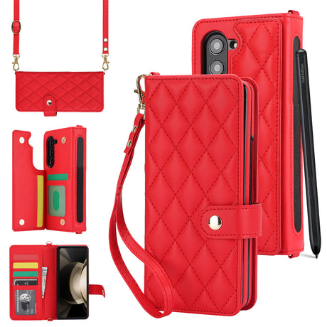 Galaxy Z Fold5 Multi-Functional Leather Wallet Case for Samsung Z Fold Series - Crossbody with Pen Slot, Quilted Design