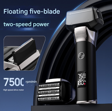Silver Reciprocating 5-Blade Beard Trimmer - Waterproof Electric Razor for Full-Body Use