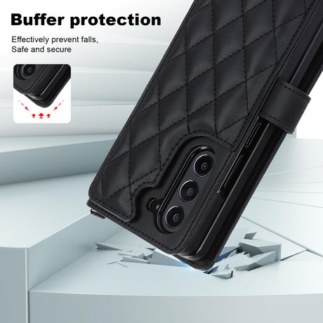 Purple Galaxy Z Fold3 Multi-Functional Leather Wallet Case for Samsung Z Fold Series - Crossbody with Pen Slot, Quilted Design