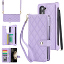 Purple Galaxy Z Fold4 Multi-Functional Leather Wallet Case for Samsung Z Fold Series - Crossbody with Pen Slot, Quilted Design