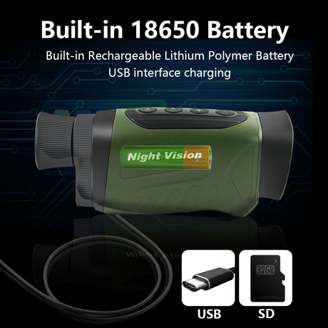 Black HD Digital Night Vision Monocular - High-Magnification Infrared Scope for Day & Night Use