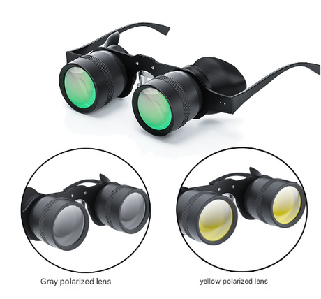 10x Telescope + Red Polarised + Grey Polarised Lens 10x HD Fishing Binocular Glasses - Polarized Zoom for Float Watching