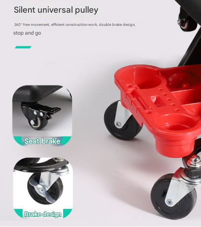Divided Cup Holder Auto Repair Polishing Stool - Detachable Seat Car Wash Tool Creeper Stool