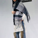Black-grey Classic Plaid Faux Cashmere Winter Scarf - Warm and Stylish 50 x 180 cm Design