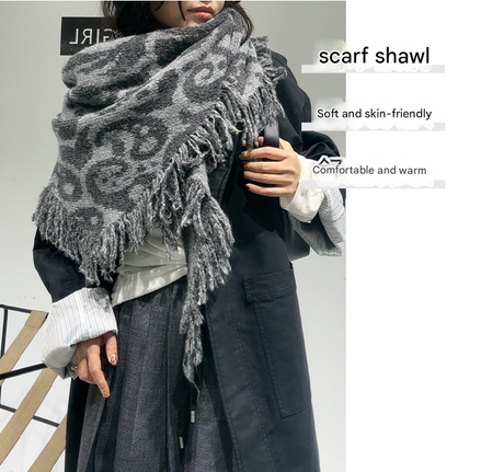 Grey Luxurious Fringe Wool and Lambswool Scarf for Women - Thick Warm 60 x 170 cm Shawl