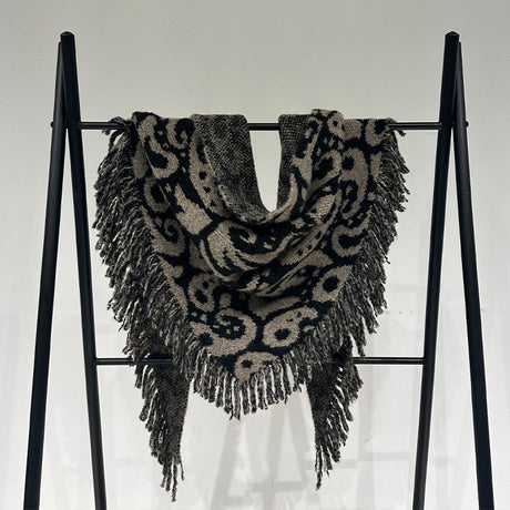 Brown Luxurious Fringe Wool and Lambswool Scarf for Women - Thick Warm 60 x 170 cm Shawl