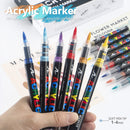 24 Colour Set Vibrant Cyan Acrylic Marker with Soft Brush Tip - 13.8 cm Professional Art Pen