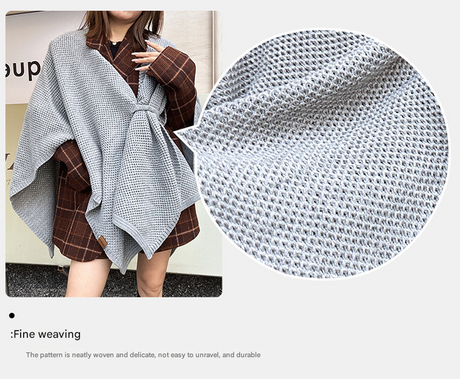 Blue Luxurious Faux Cashmere Knitted Cape - Large Buckled 90 x 140 cm Women's Versatile Shawl