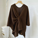 Green Luxurious Faux Cashmere Knitted Cape - Large Buckled 90 x 140 cm Women's Versatile Shawl