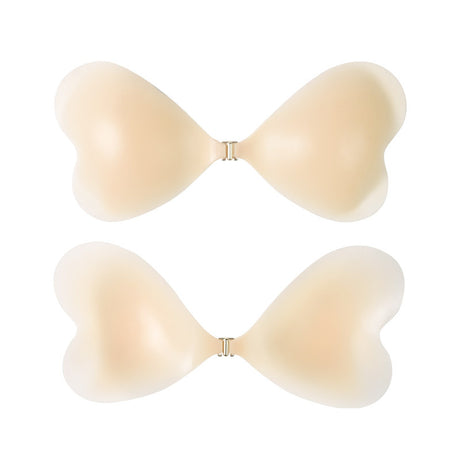 Size L [C/D cup] Two Pairs Light Skin Colour Heart-Shaped Silicone Breast Sticker - Thin Invisible Push-Up for Small Chest Enhancement