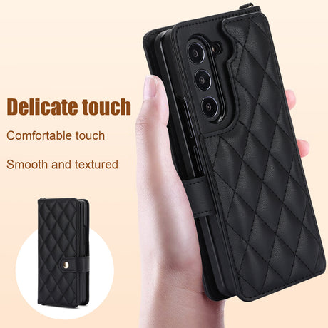Brown Galaxy Z Fold5 Multi-Functional Leather Wallet Case for Samsung Z Fold Series - Crossbody with Pen Slot, Quilted Design Pen Not Included