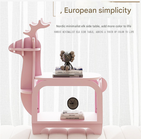 Yellow Small Creative Reindeer-Shaped Solid Wood Bookshelf for Kids