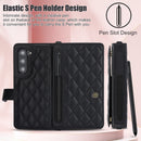 Rose Gold Galaxy Z Fold3 Multi-Functional Leather Wallet Case for Samsung Z Fold Series - Crossbody with Pen Slot, Quilted Design Pen Not Included