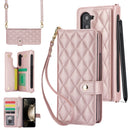Rose Gold Galaxy Z Fold4 Multi-Functional Leather Wallet Case for Samsung Z Fold Series - Crossbody with Pen Slot, Quilted Design Pen Not Included
