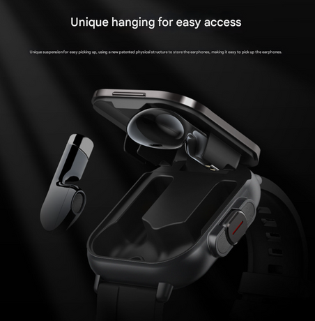 Black Steel 2-in-1 Bluetooth Smartwatch with Integrated Earbuds for Sports