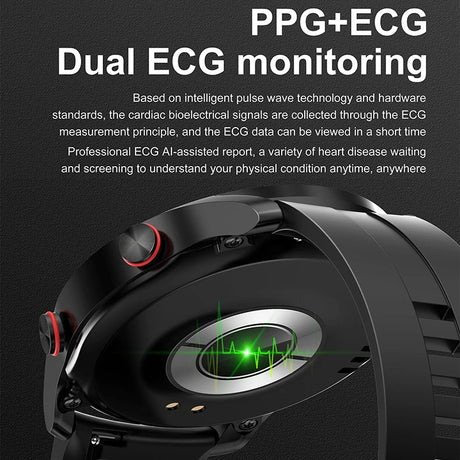 Black Silicone +22MM Black Mitsubishi Steel Strip Business Smartwatch with ECG and PPG Monitoring and Stainless Steel Strap