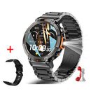 Black-orange Steel Belts Outdoor Smartwatch with 1.45-Inch HD Round Screen and Flashlight