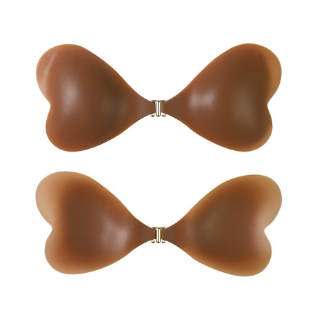 Size S [A cup] Two Pairs Brown Skin Colour Heart-Shaped Silicone Breast Sticker - Thin Invisible Push-Up for Small Chest Enhancement