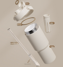White 30oz Ceramic-Lined Insulated Tumbler with Handle, 735ml Stainless Steel Travel Mug